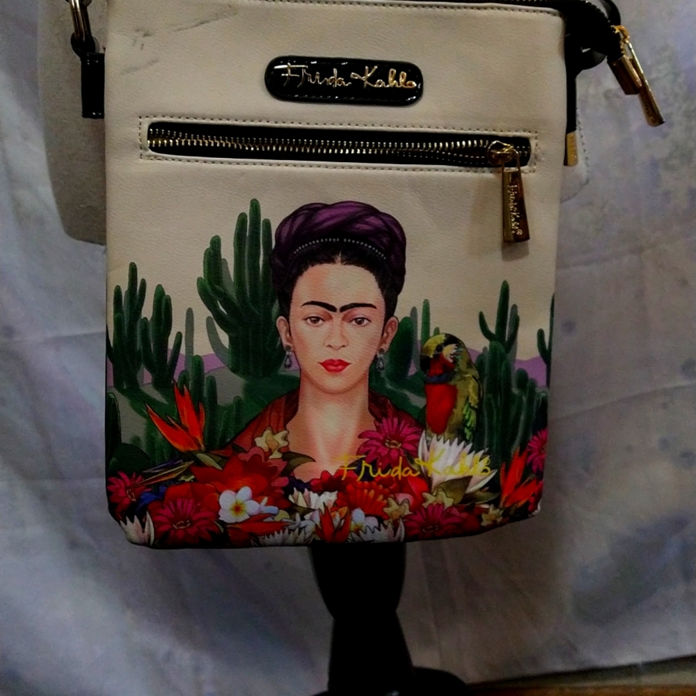 Cross body Frida Kahlo bag double zipper Faux leather